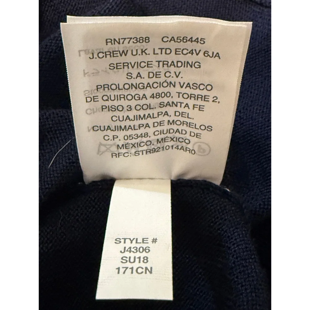Abigail Borg for J. Crew Navy Blue 100% Merino Wool V-Neck Sweater size Small‎